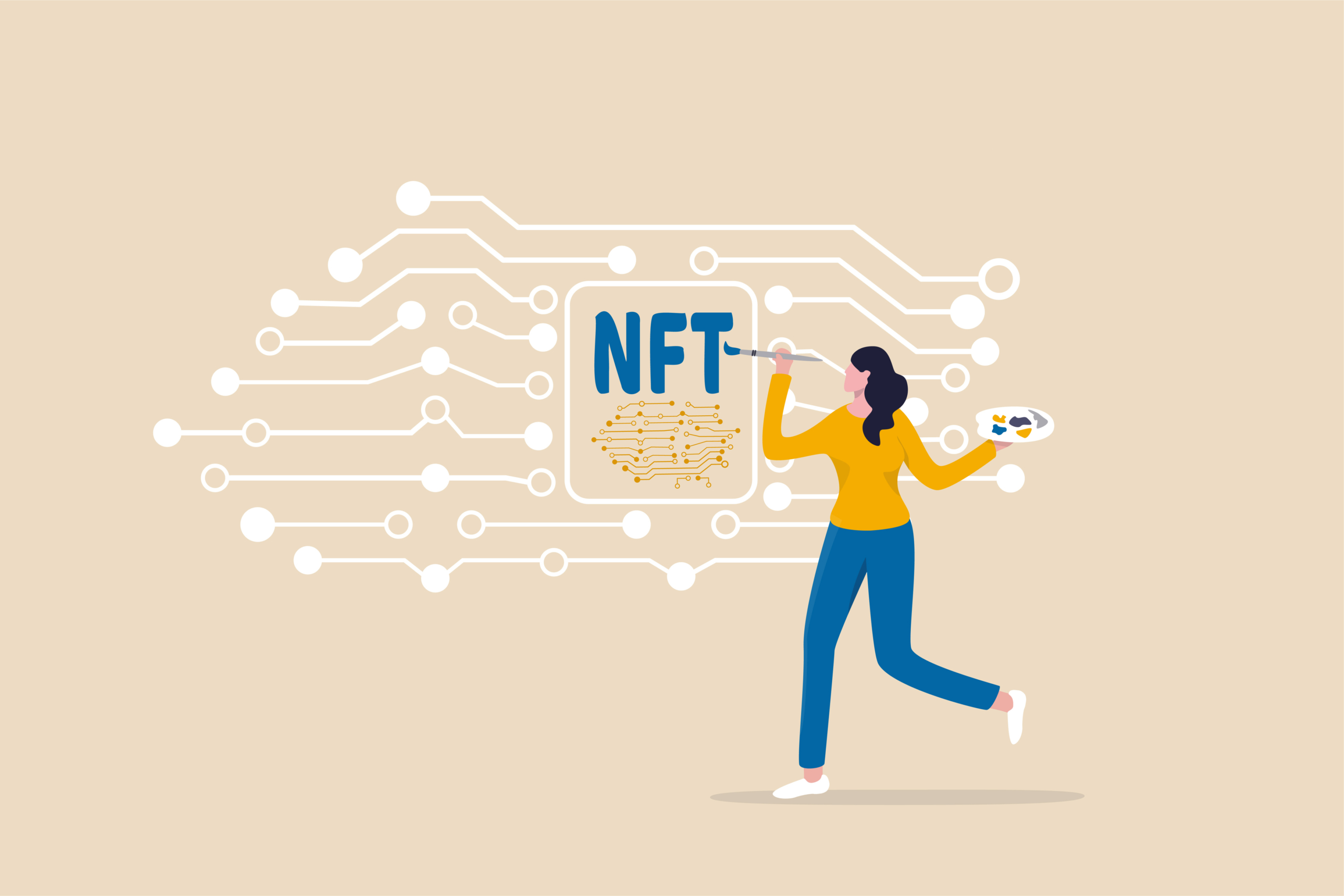 NFT non-fungible token, selling crypto art or painting as unique