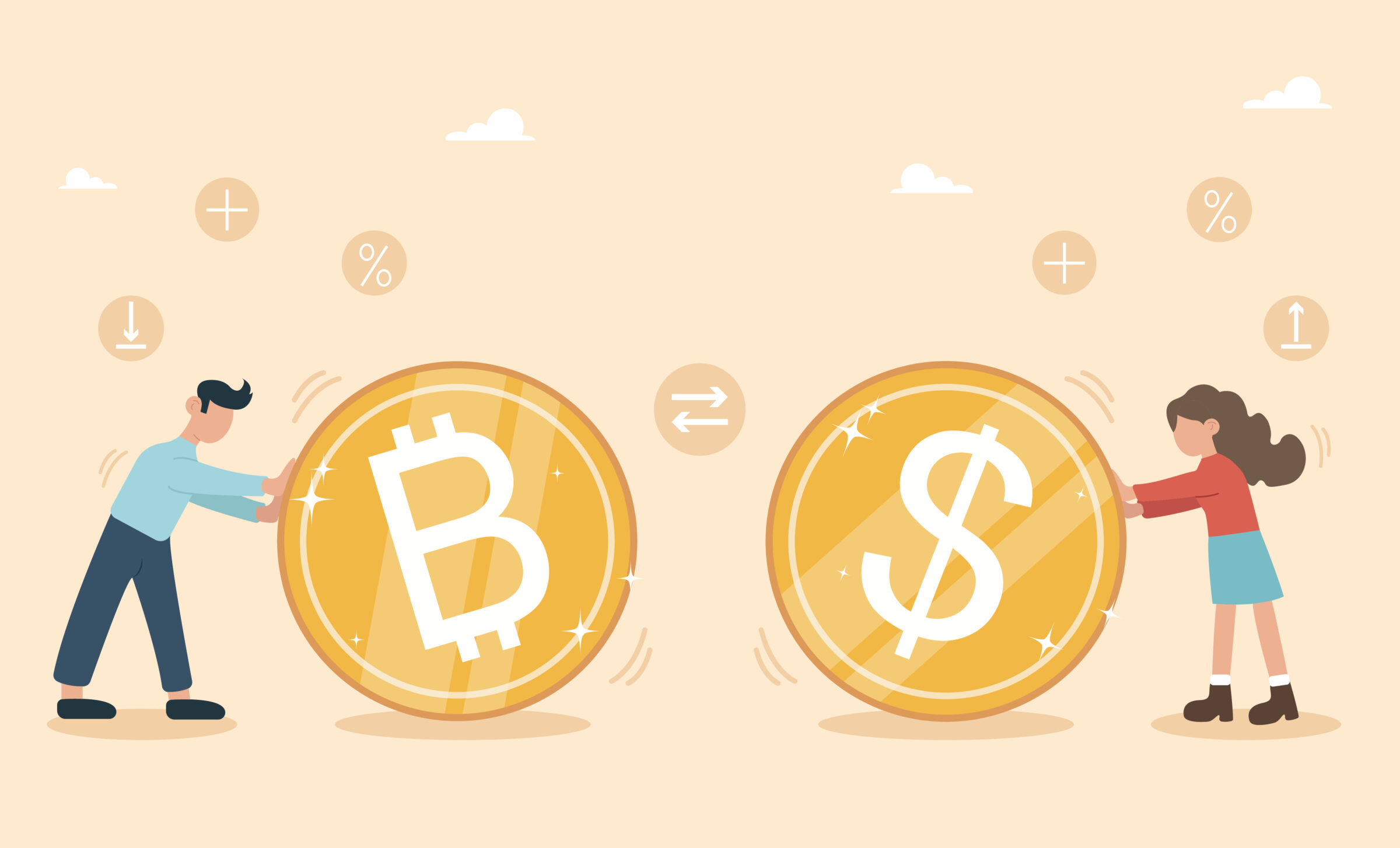 Bitcoin and cryptocurrency value compared to dollar money, dolla